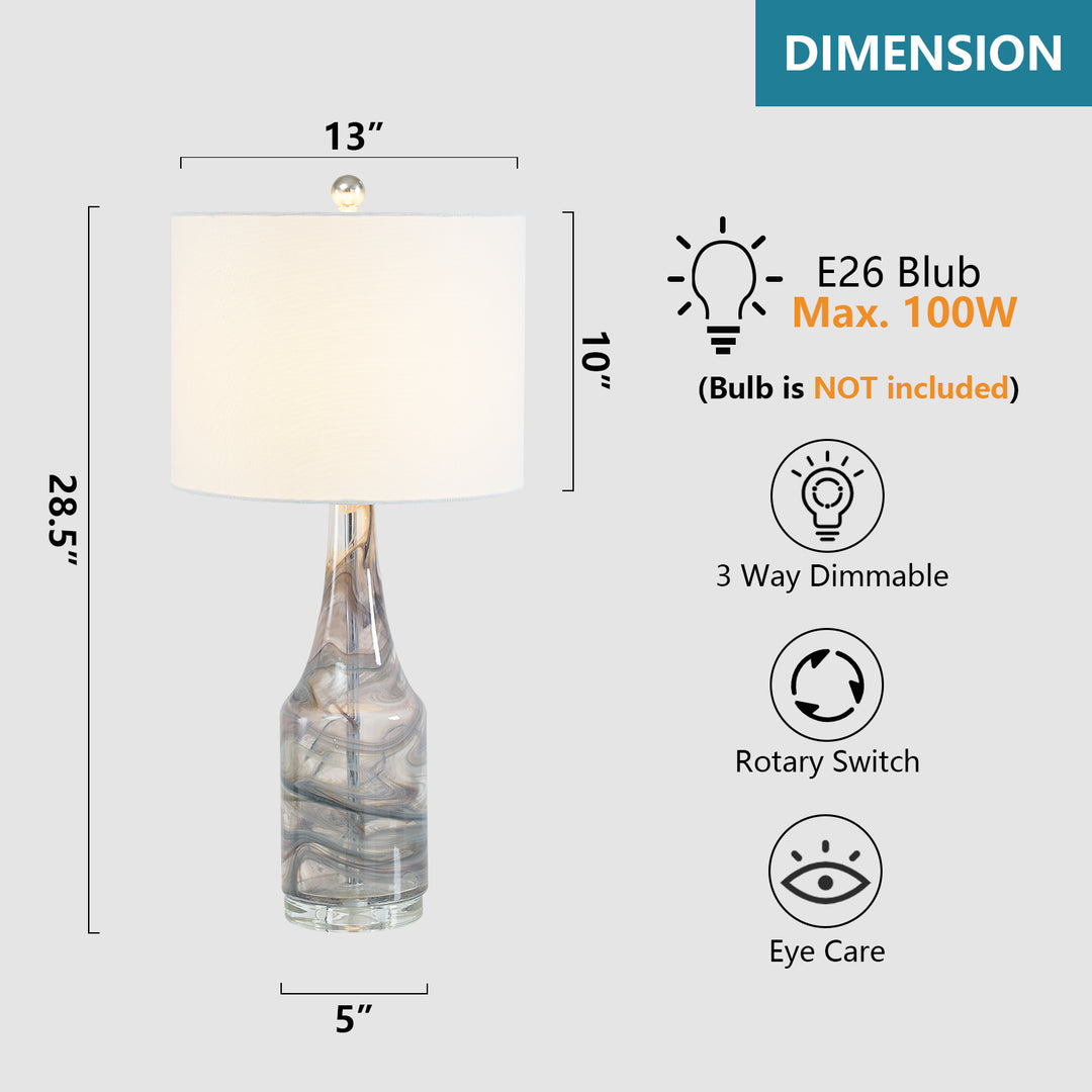 Maxax 29 Inch Standard Grey Glass Table Lamp Set of 2 #T120