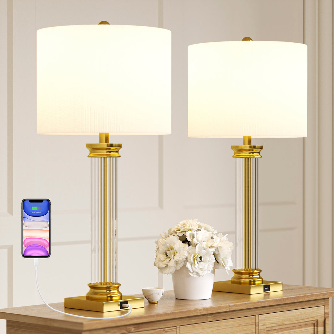 28'' Metal Glass Table Lamp Set For Living Room/Bedroom #T193