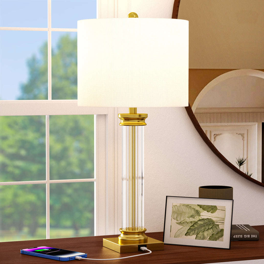 28'' Metal Glass Table Lamp Set For Living Room/Bedroom #T193