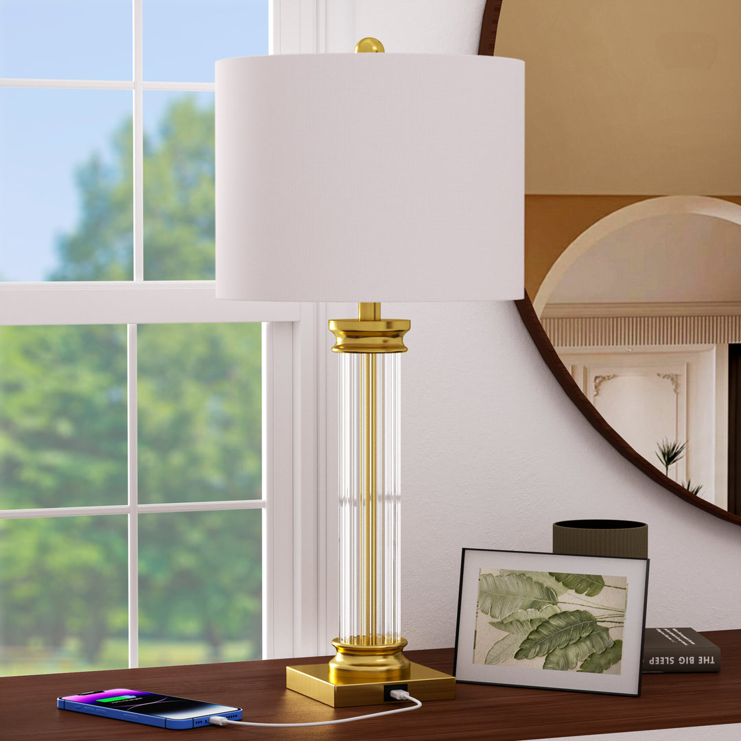 28'' Metal Glass Table Lamp Set For Living Room/Bedroom