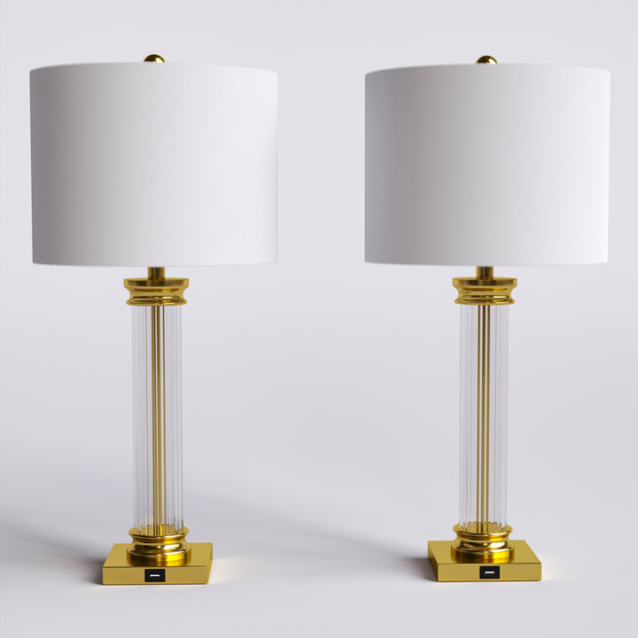 28'' Metal Glass Table Lamp Set For Living Room/Bedroom