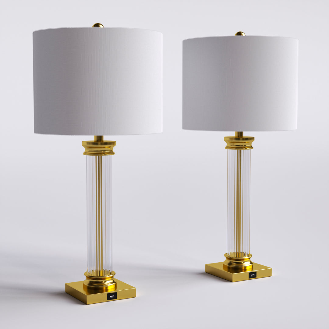 28'' Metal Glass Table Lamp Set For Living Room/Bedroom