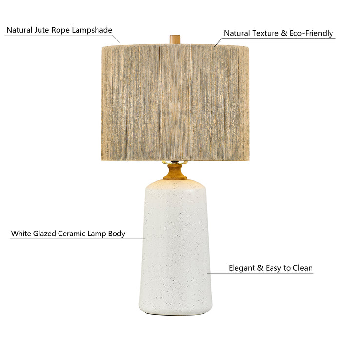 24'' White Ceramic Dimmable Natural Table Lamp For Living Room/bedroom