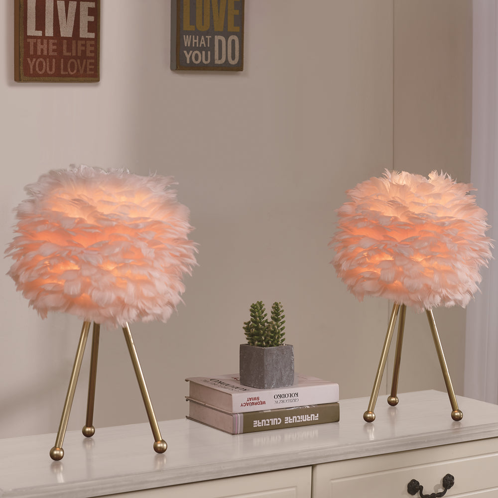 Maxax 19in Gold Tripod Pink Feather Lamp Set (Set of 2) #T21