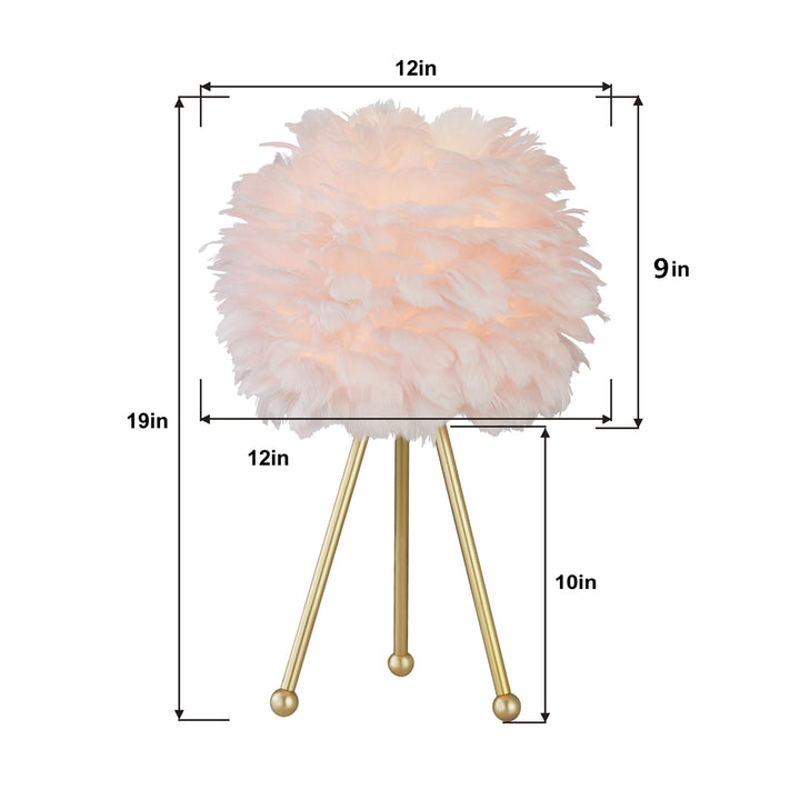 Maxax 19in Gold Tripod Pink Feather Lamp Set (Set of 2) #T21