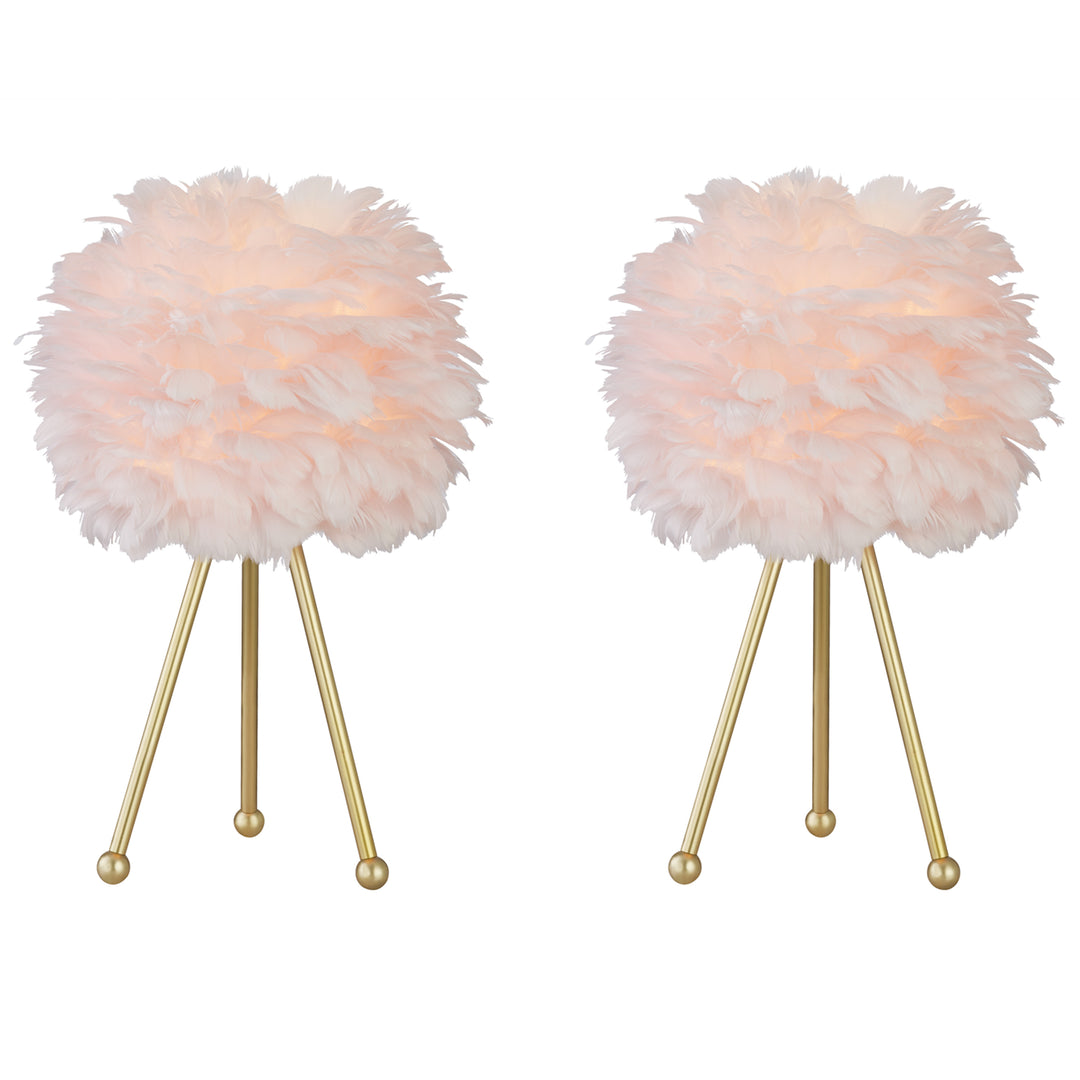 Maxax 19in Gold Tripod Pink Feather Lamp Set (Set of 2) #T21