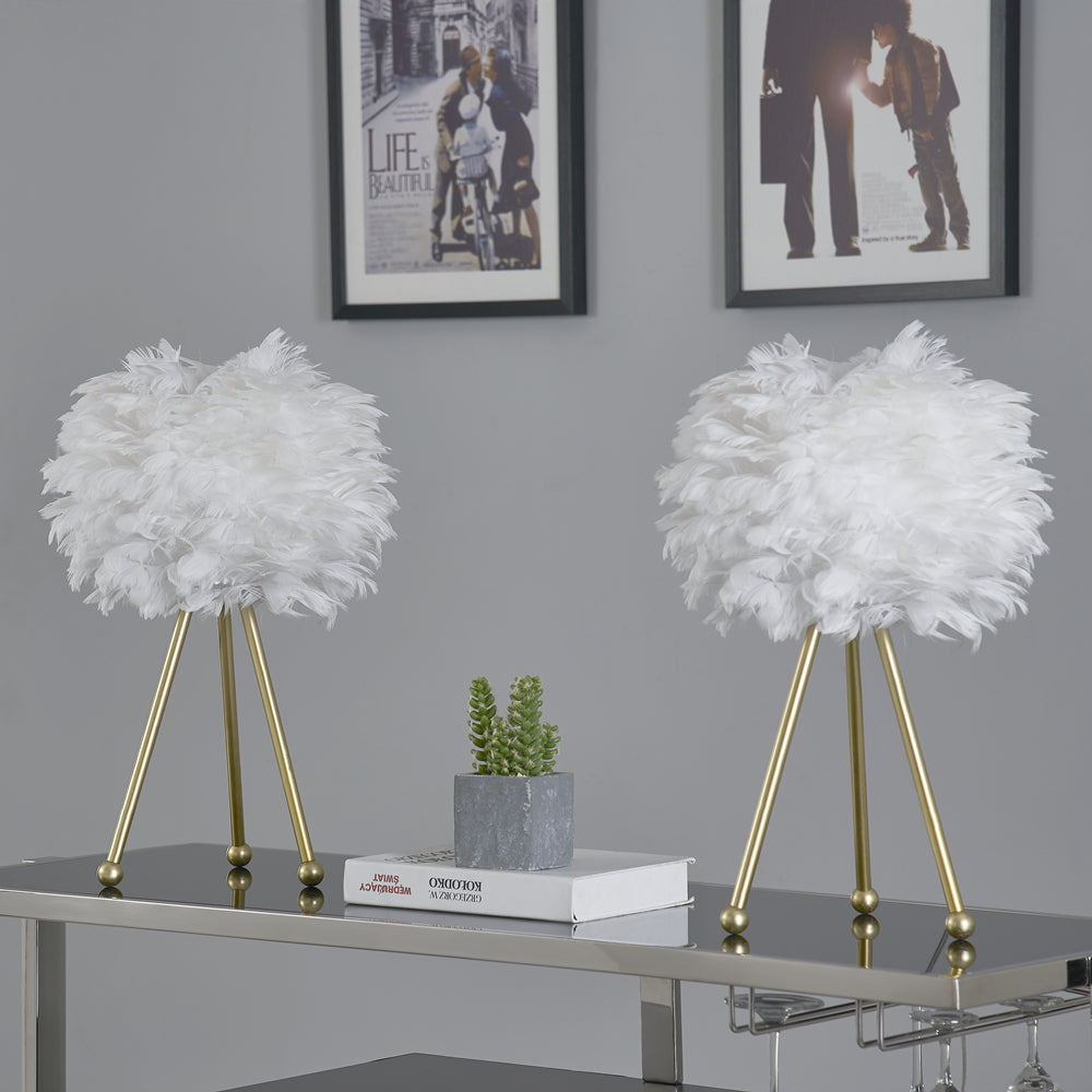 Maxax 19in Gold Tripod Pink Feather Lamp Set (Set of 2) #T21