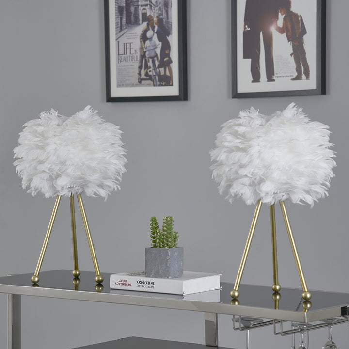Maxax 19in Gold Tripod Pink Feather Lamp Set (Set of 2) #T21