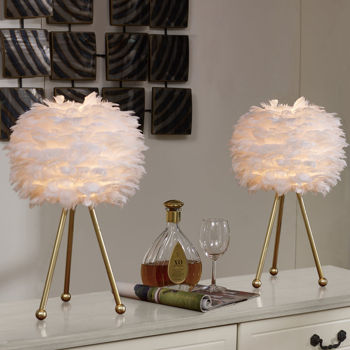 Maxax 19in Gold Tripod Pink Feather Lamp Set (Set of 2) #T21