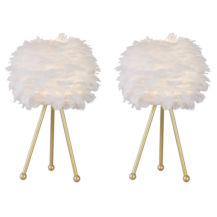 Maxax 19in Gold Tripod Pink Feather Lamp Set (Set of 2) #T21