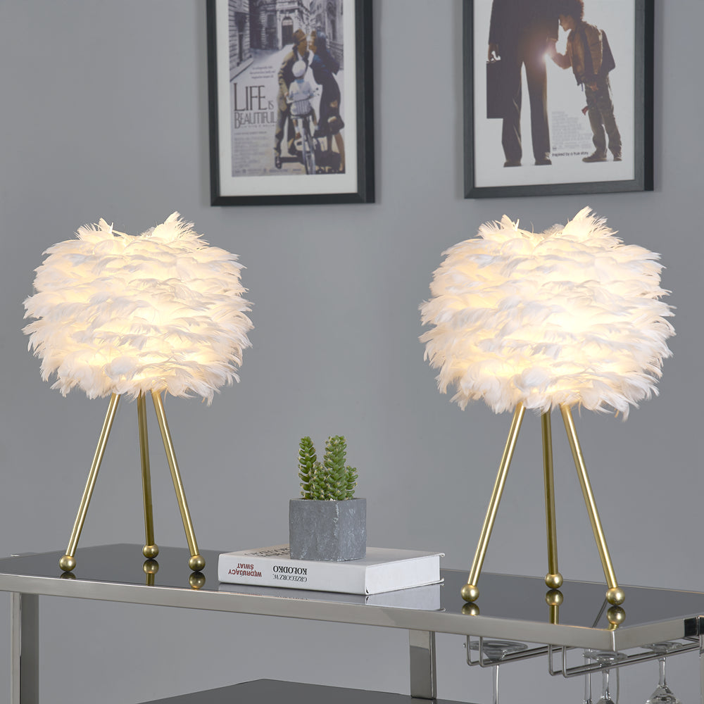 Maxax 19in Gold Tripod Pink Feather Lamp Set (Set of 2) #T21
