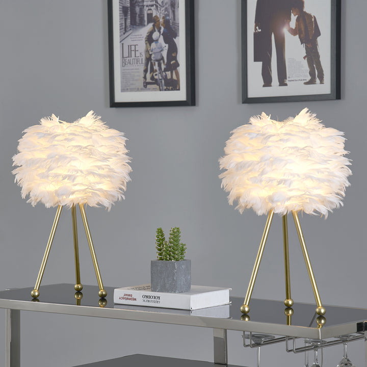 Maxax 19in Gold Tripod Pink Feather Lamp Set (Set of 2) #T21