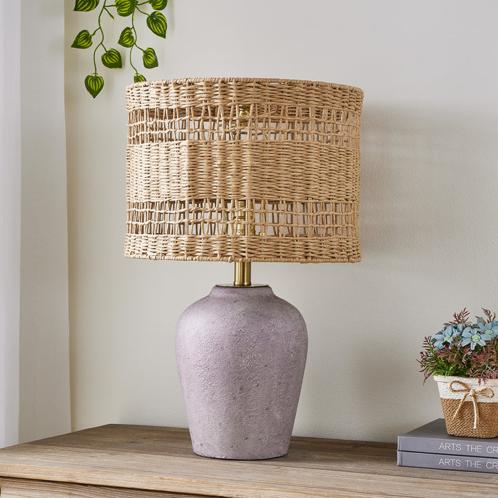 Boho Style Ceramic Rattan Table Lamp For Living Room/Bedroom/Entryway Console/Decorative Supplements With Rattan Accent #T213-WH-S