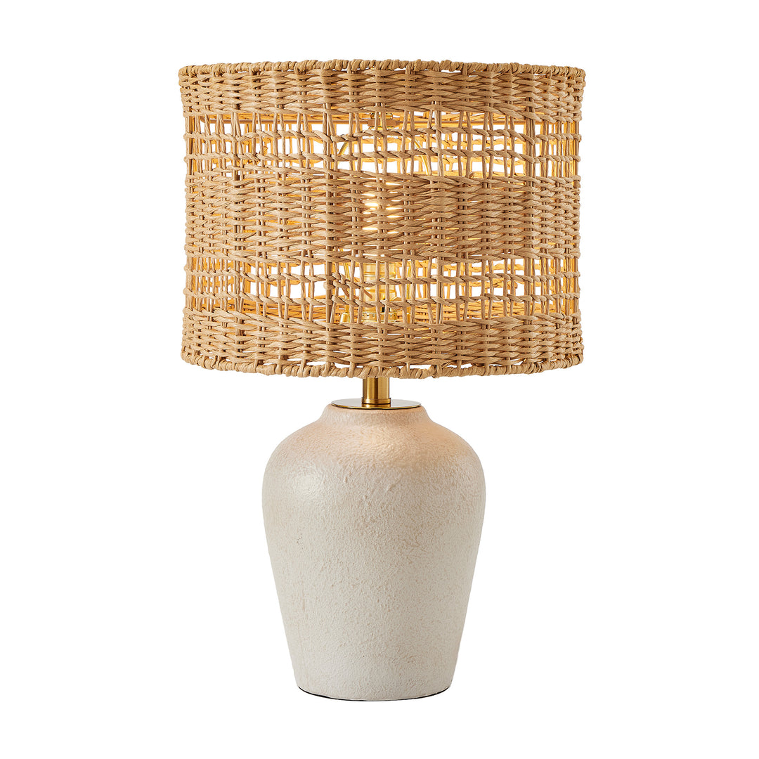 Boho Style Ceramic Rattan Table Lamp For Living Room/Bedroom/Entryway Console/Decorative Supplements With Rattan Accent #T213-WH-S