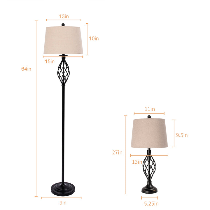 Maxax Traditional Floor & Table Lamp Set of 3 #TF22