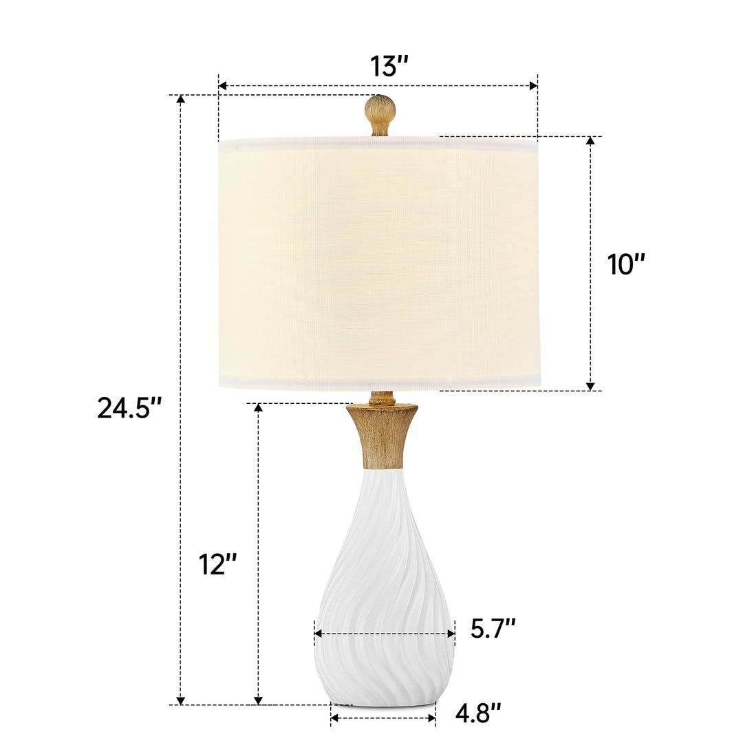 24.5'' Traditional Resin White Table Lamp For Living Room/Bedroom (Set of 2) #T226