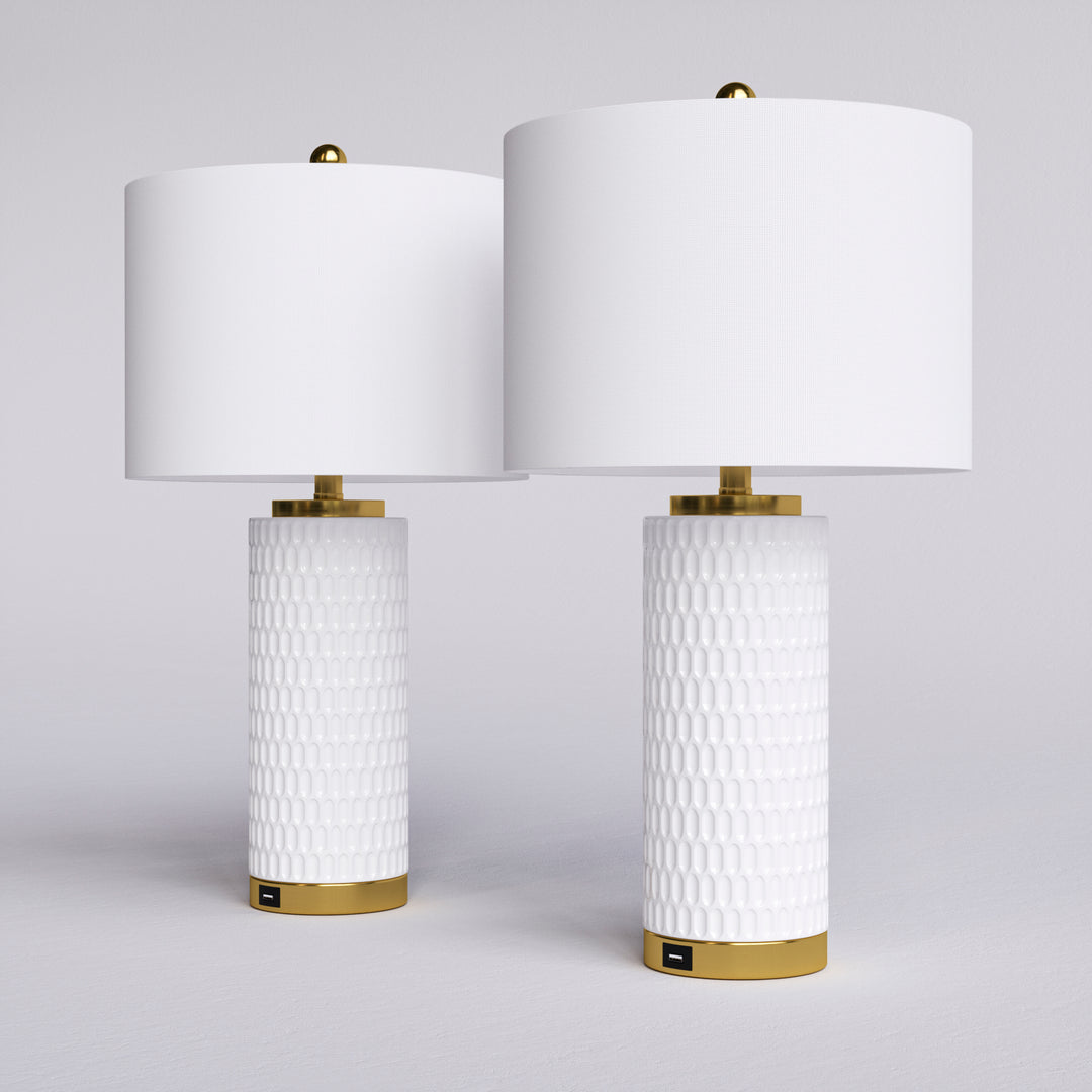 26'' White Ceramic Table Lamp With USB For Living Room/Bedroom #T227