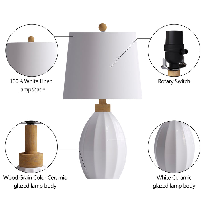 Yullili 23.62" Ceramic Table Lamps, Modern Bedside Nightstand Lamps for Living Room Bedroom