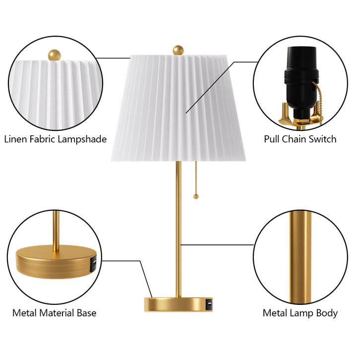 20.75'' Bedside Metal Brass Table Lamp With Folding Shade Accent For Living Room/Bedroom (Set of 2)