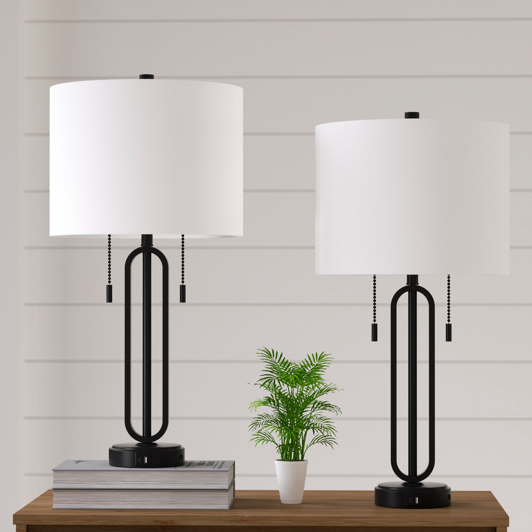 26.5'' Traditional Black Metal Table Lamp With Usb For Living Room/Bedroom (Set of 2)