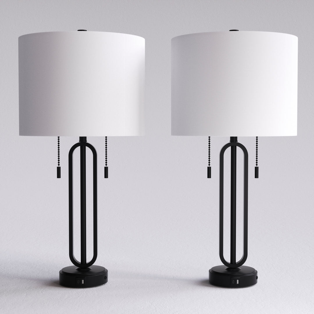 26.5'' Traditional Black Metal Table Lamp With USB For Living Room/Bedroom (Set of 2) #T238