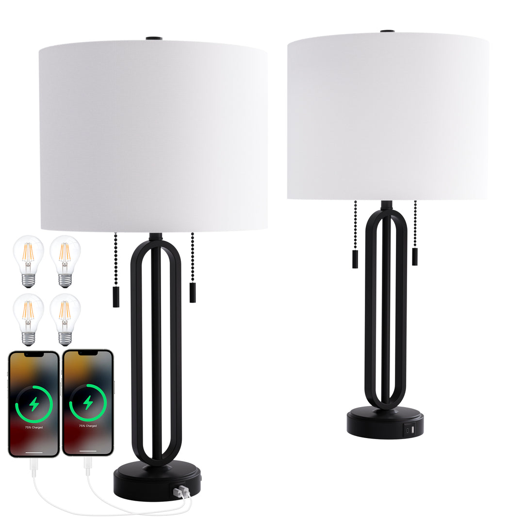 26.5'' Traditional Black Metal Table Lamp With USB For Living Room/Bedroom (Set of 2) #T238