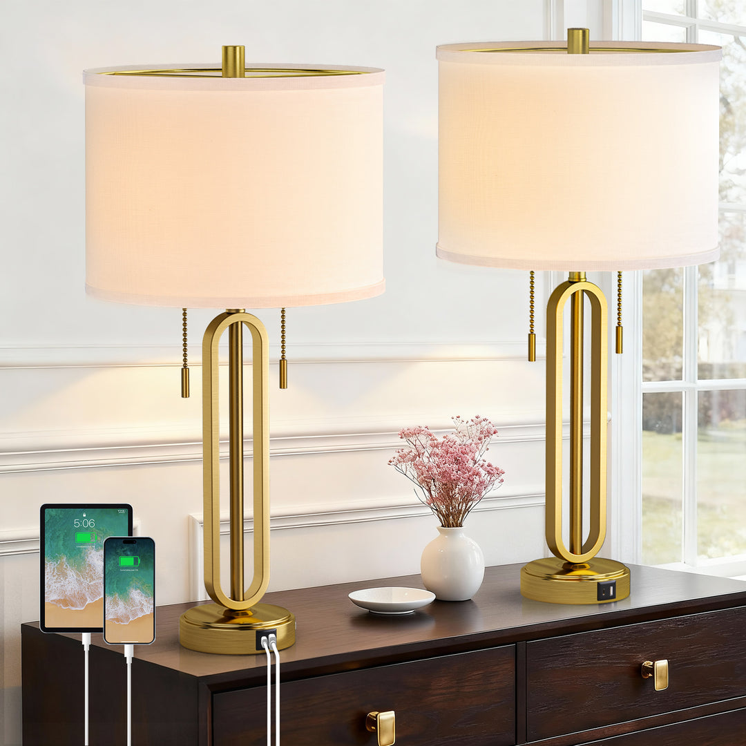 26.5'' Traditional Black Metal Table Lamp With USB For Living Room/Bedroom (Set of 2) #T238