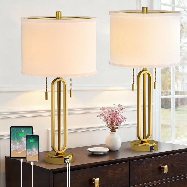 26.5'' Traditional Black Metal Table Lamp With USB For Living Room/Bedroom (Set of 2) #T238