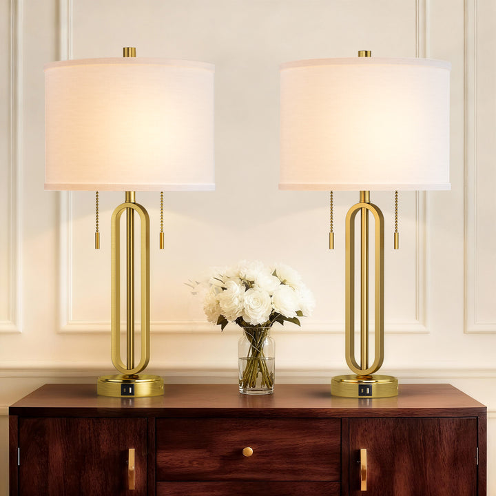 26.5'' Traditional Black Metal Table Lamp With USB For Living Room/Bedroom (Set of 2) #T238