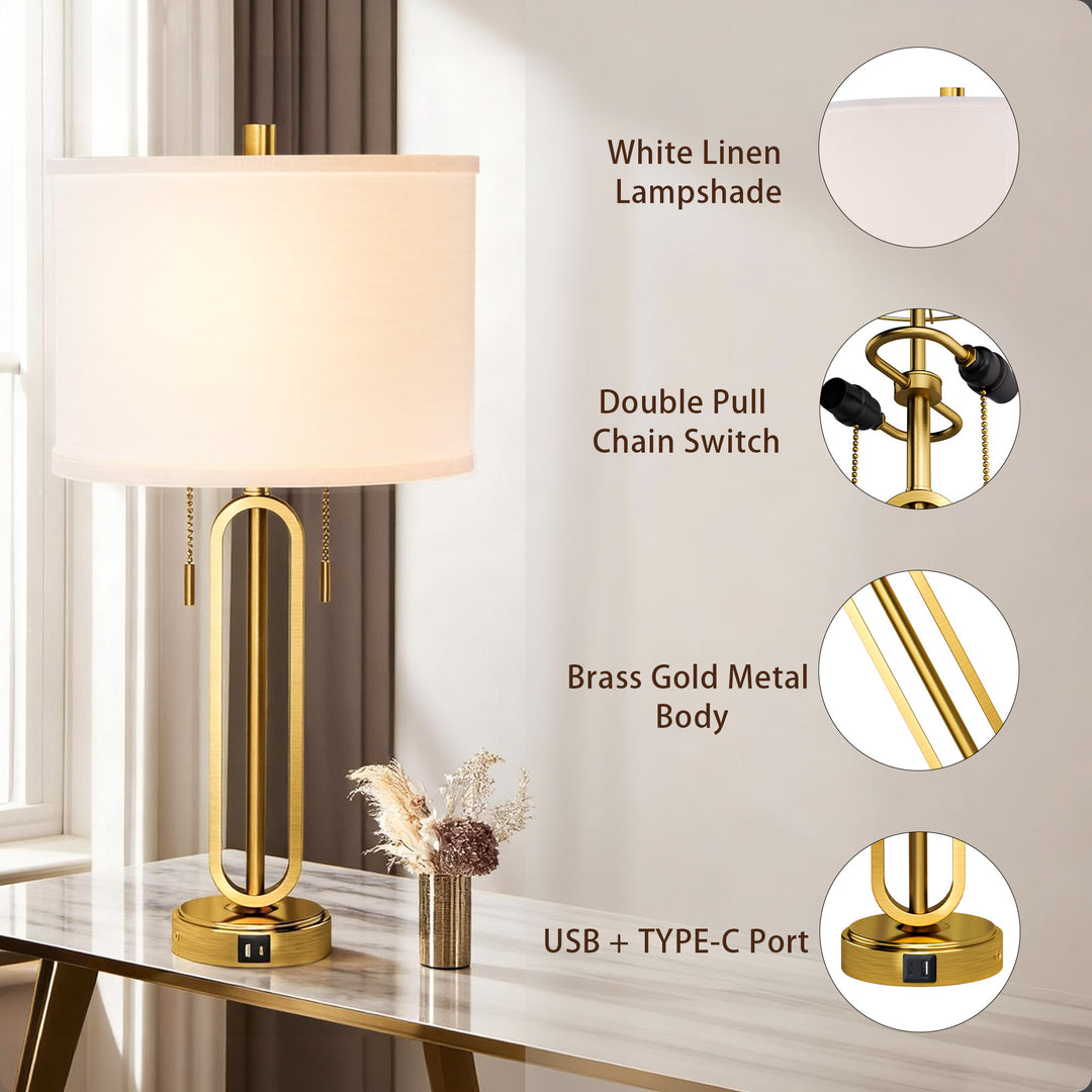 26.5'' Traditional Black Metal Table Lamp With USB For Living Room/Bedroom (Set of 2) #T238