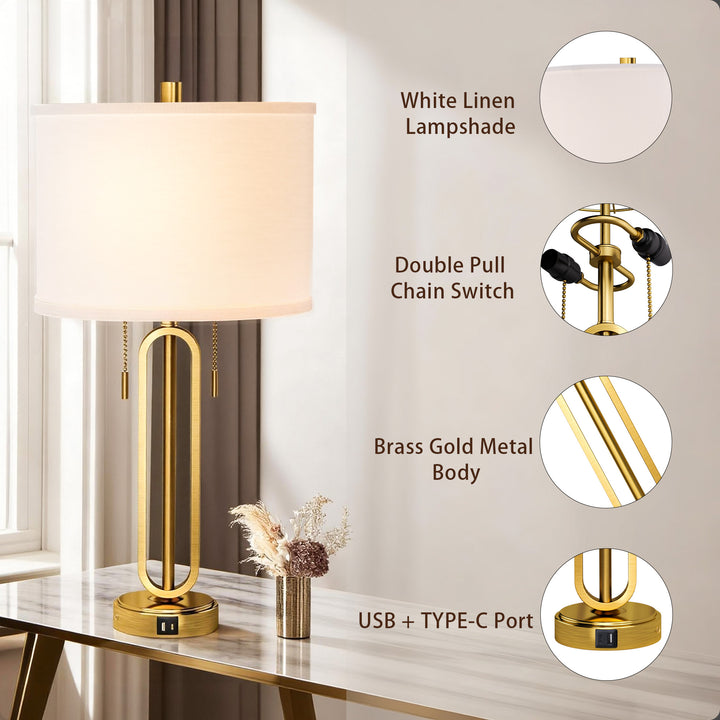 26.5'' Traditional Black Metal Table Lamp With USB For Living Room/Bedroom (Set of 2) #T238
