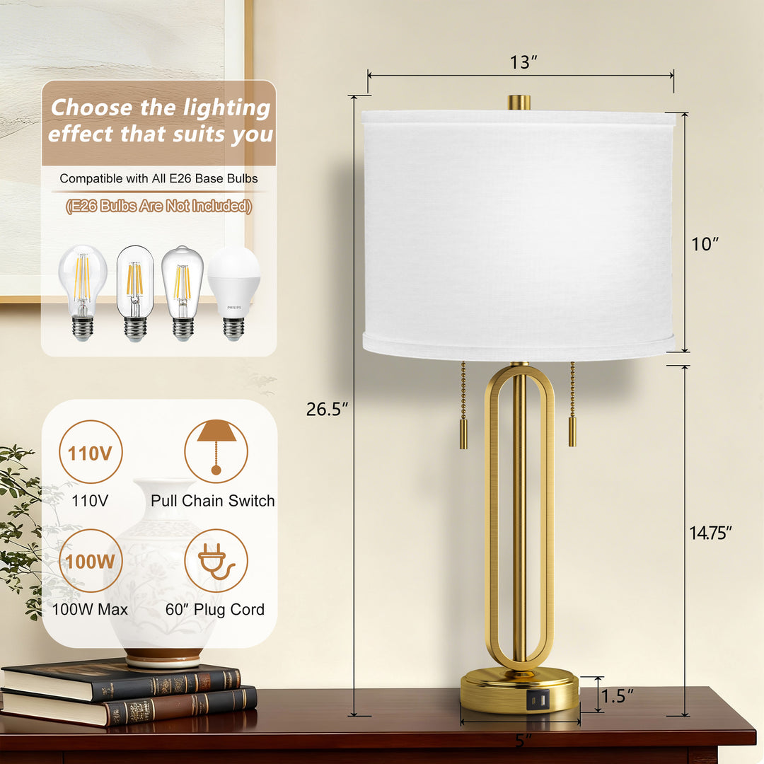 26.5'' Traditional Black Metal Table Lamp With USB For Living Room/Bedroom (Set of 2) #T238