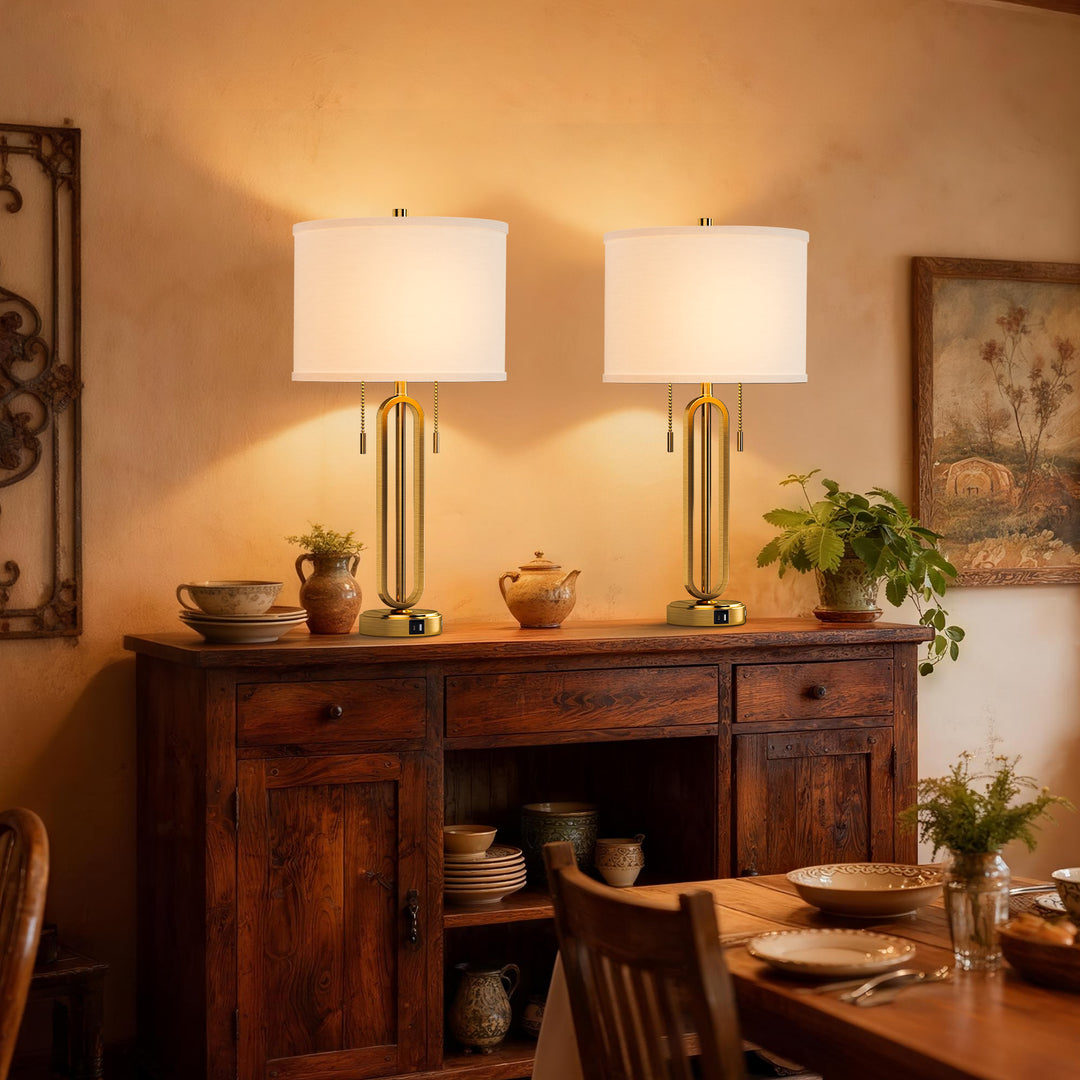 26.5'' Traditional Black Metal Table Lamp With USB For Living Room/Bedroom (Set of 2) #T238