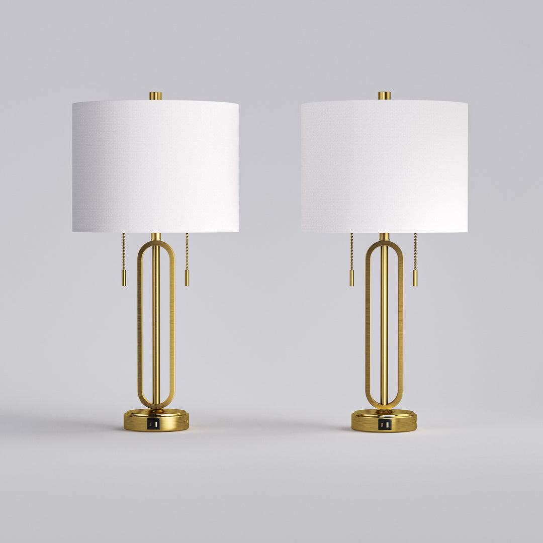 26.5'' Traditional Black Metal Table Lamp With USB For Living Room/Bedroom (Set of 2) #T238