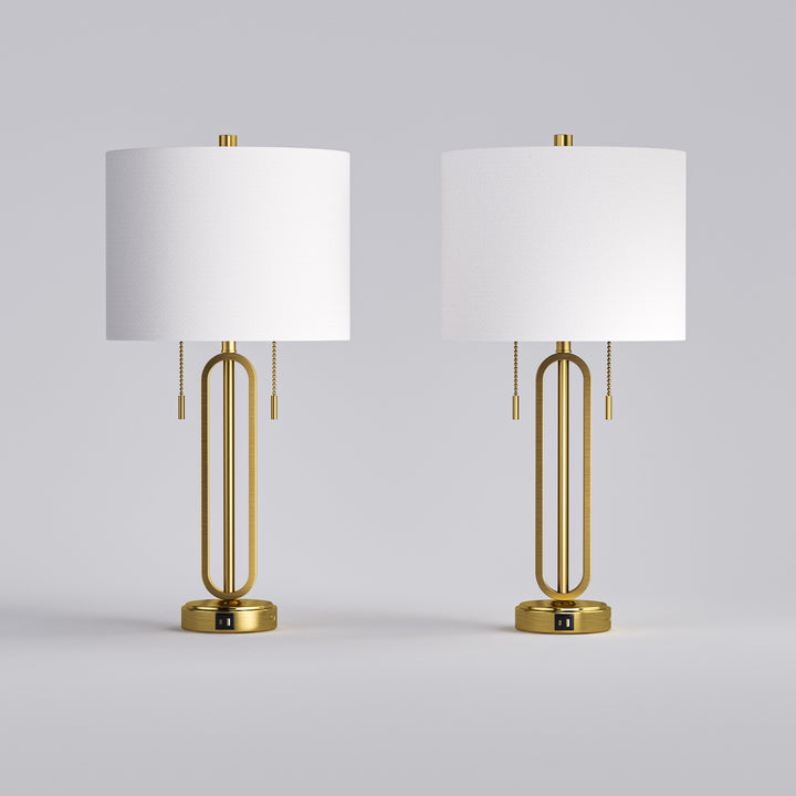 26.5'' Traditional Black Metal Table Lamp With USB For Living Room/Bedroom (Set of 2) #T238