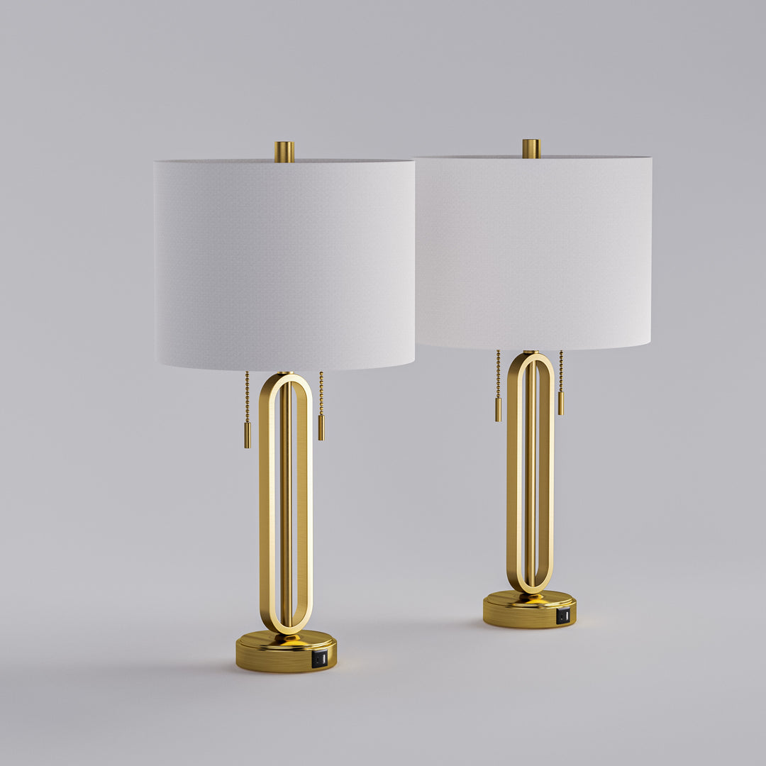 26.5'' Traditional Black Metal Table Lamp With USB For Living Room/Bedroom (Set of 2) #T238