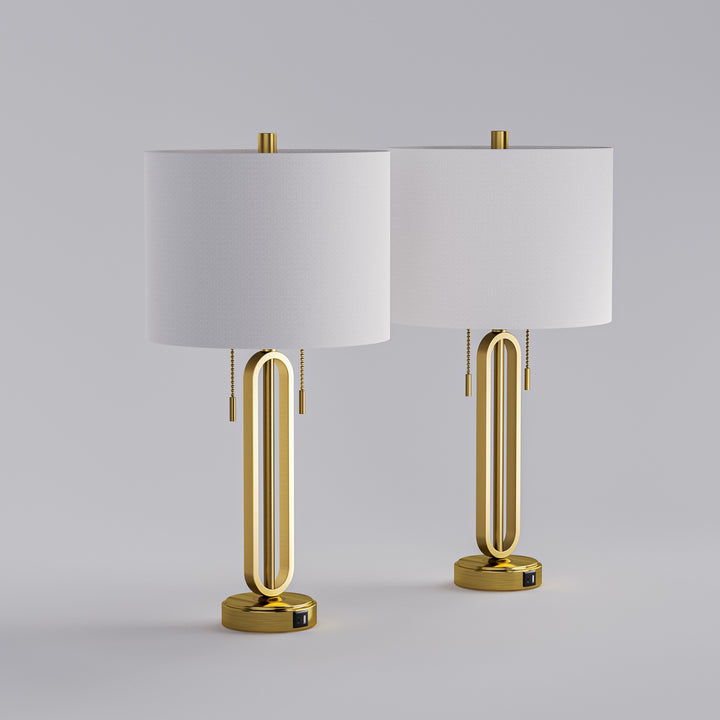 26.5'' Traditional Black Metal Table Lamp With USB For Living Room/Bedroom (Set of 2) #T238