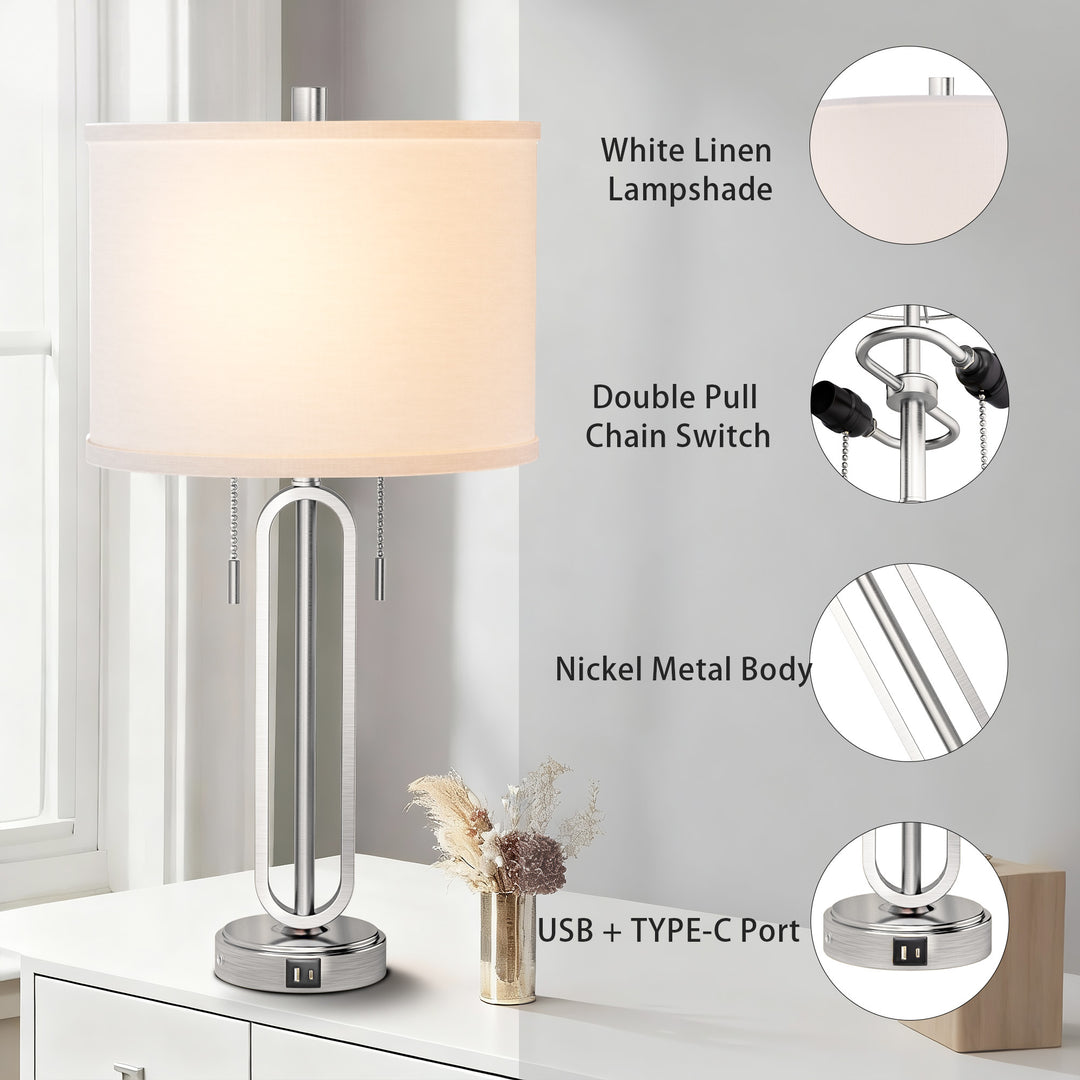 26.5'' Traditional Black Metal Table Lamp With USB For Living Room/Bedroom (Set of 2) #T238
