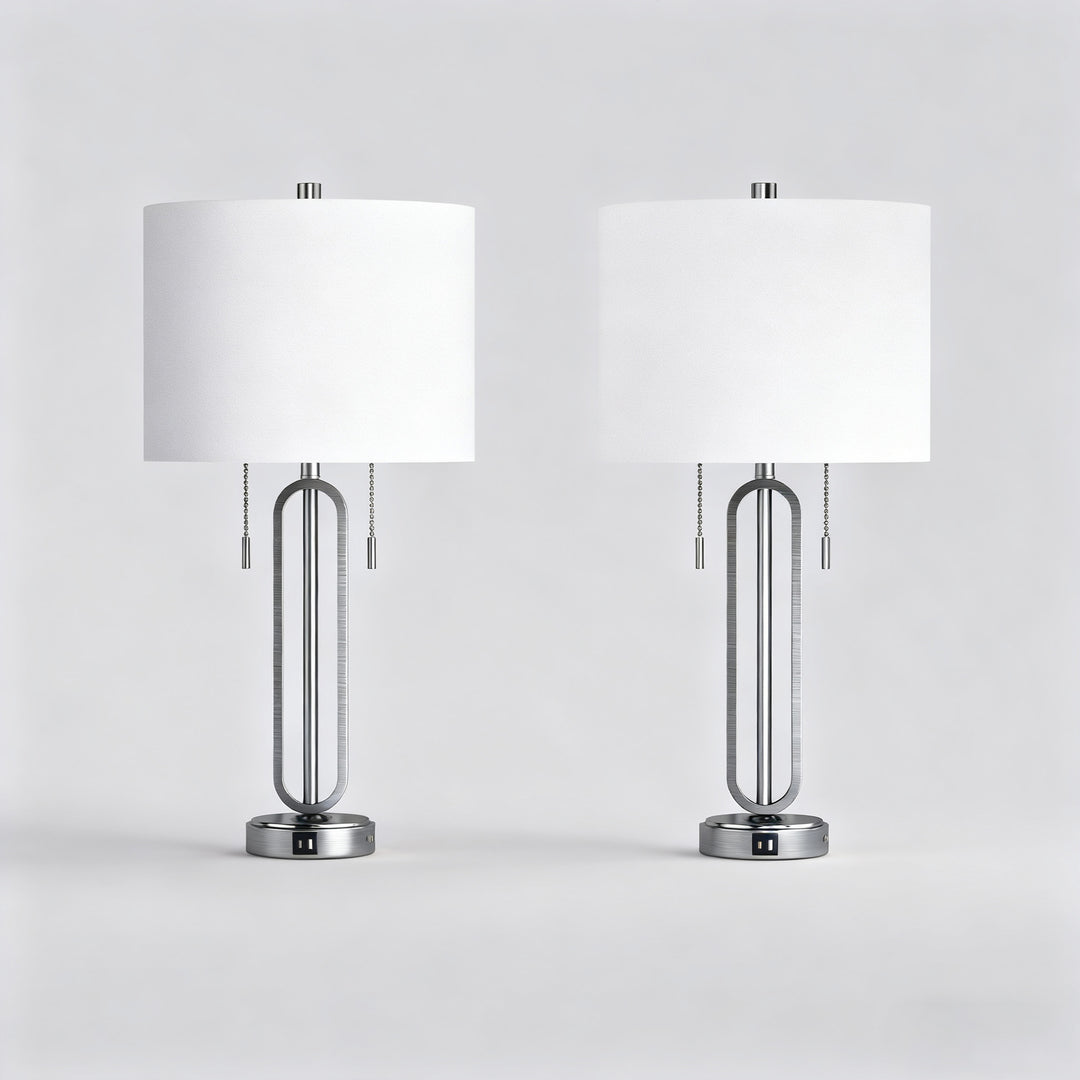 26.5'' Traditional Black Metal Table Lamp With USB For Living Room/Bedroom (Set of 2) #T238