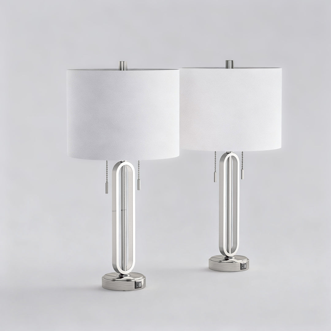 26.5'' Traditional Black Metal Table Lamp With USB For Living Room/Bedroom (Set of 2) #T238