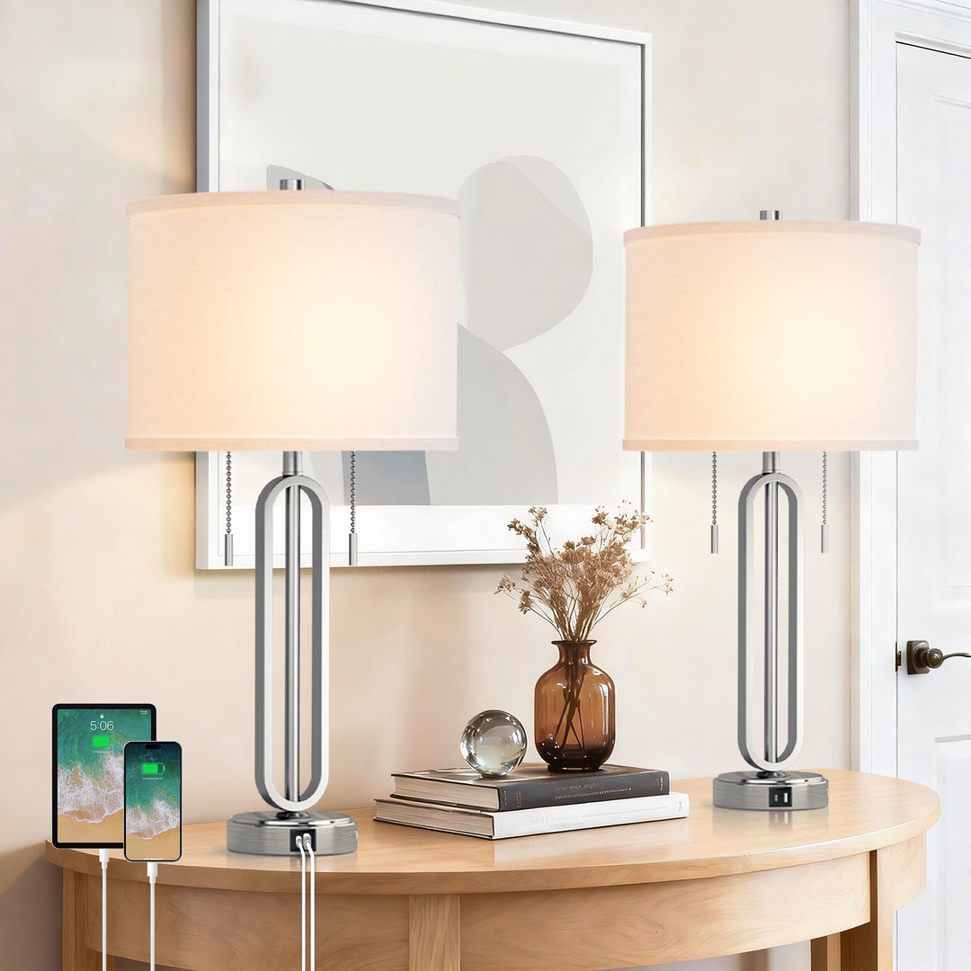 26.5'' Traditional Black Metal Table Lamp With USB For Living Room/Bedroom (Set of 2) #T238