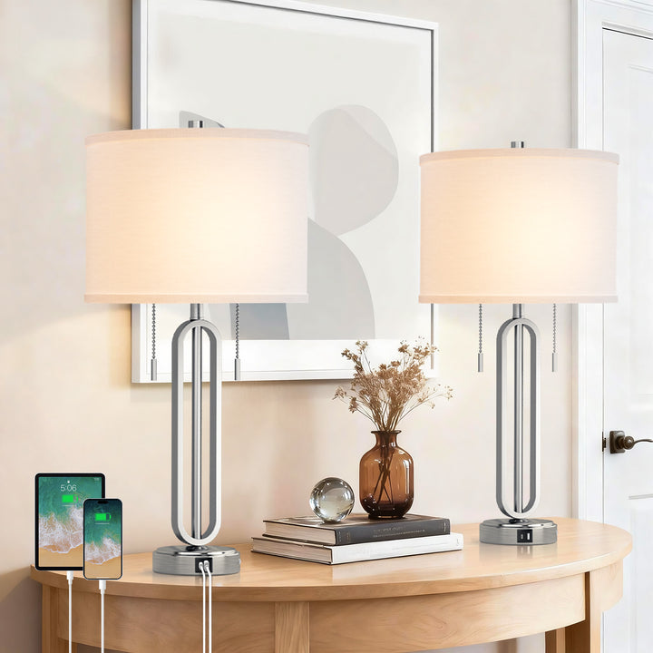 26.5'' Traditional Black Metal Table Lamp With USB For Living Room/Bedroom (Set of 2) #T238