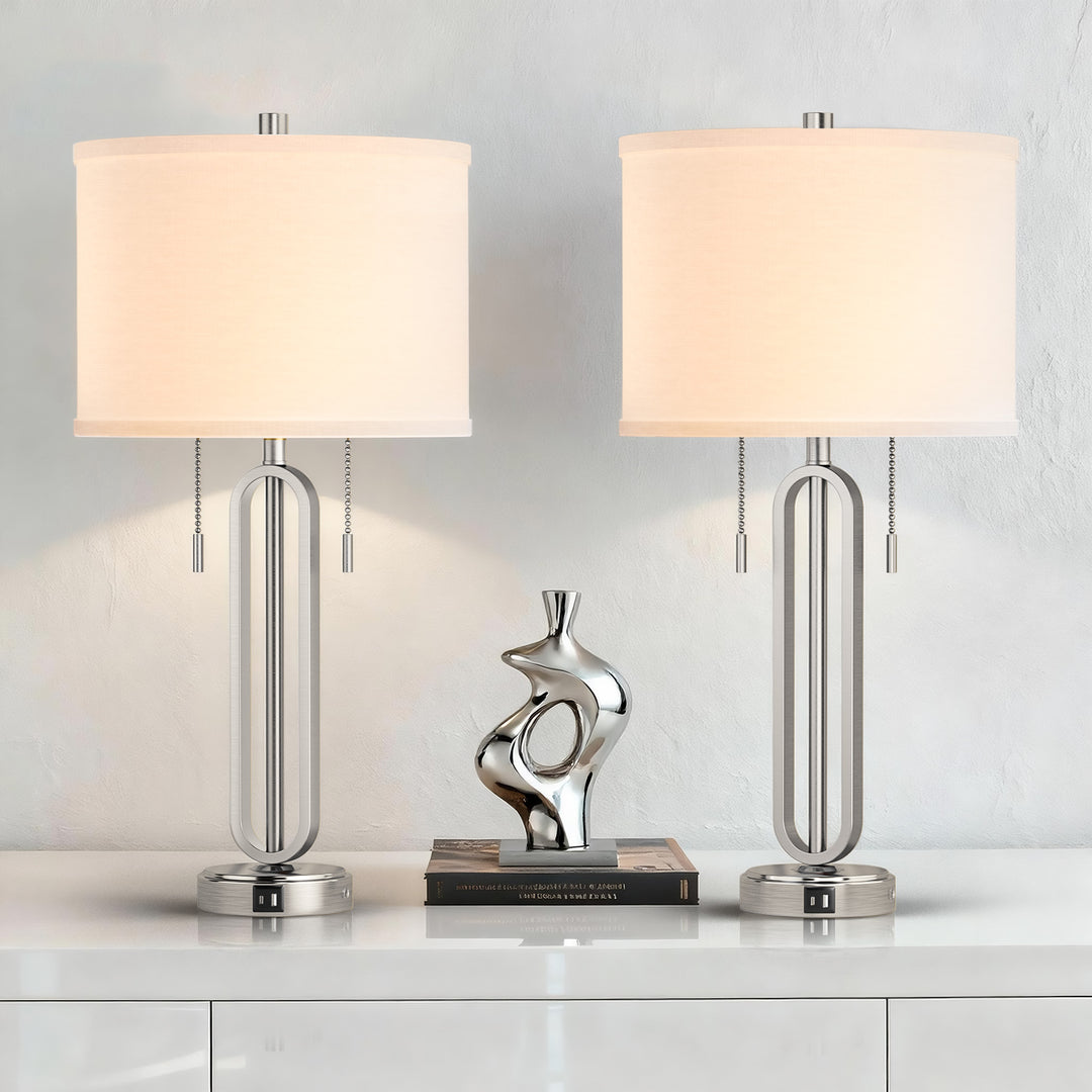 26.5'' Traditional Black Metal Table Lamp With USB For Living Room/Bedroom (Set of 2) #T238