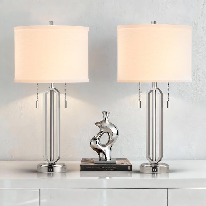 26.5'' Traditional Black Metal Table Lamp With USB For Living Room/Bedroom (Set of 2) #T238