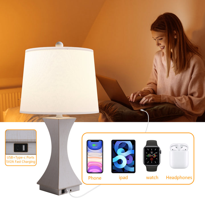 24.5'' Modern Dimmable Resin Table Lamp With Usb Port For Living Room/Bedroom