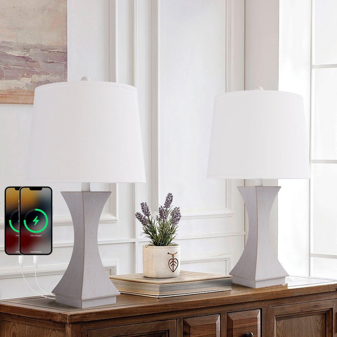 24.5'' Modern Dimmable Resin Table Lamp With USB Port For Living Room/Bedroom #T242