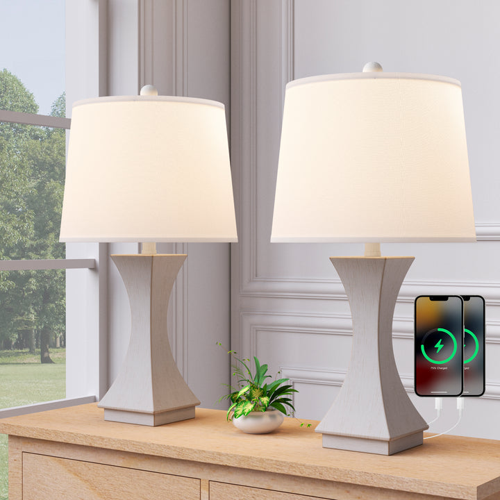 24.5'' Modern Dimmable Resin Table Lamp With Usb Port For Living Room/Bedroom