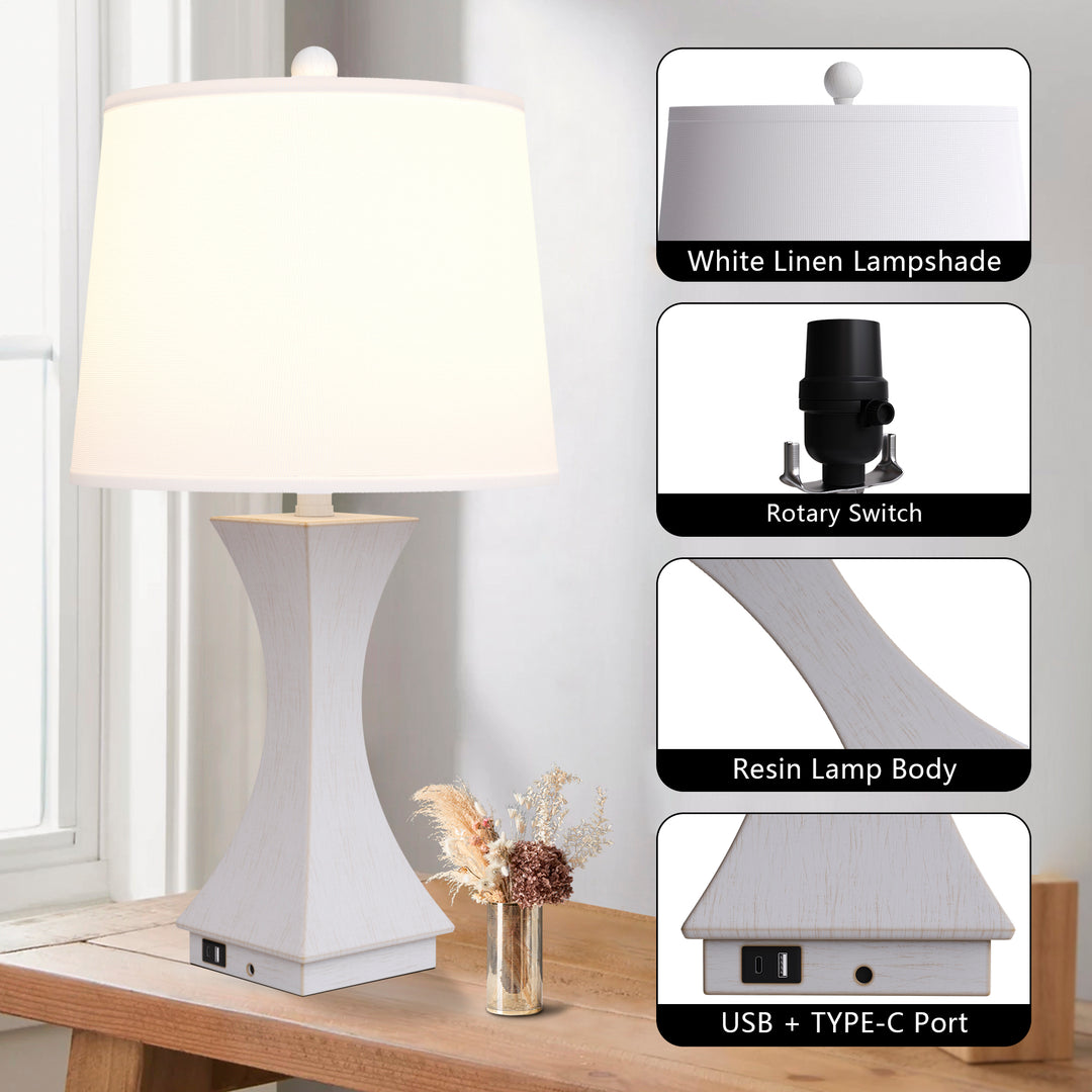 24.5'' Modern Dimmable Resin Table Lamp With USB Port For Living Room/Bedroom #T242