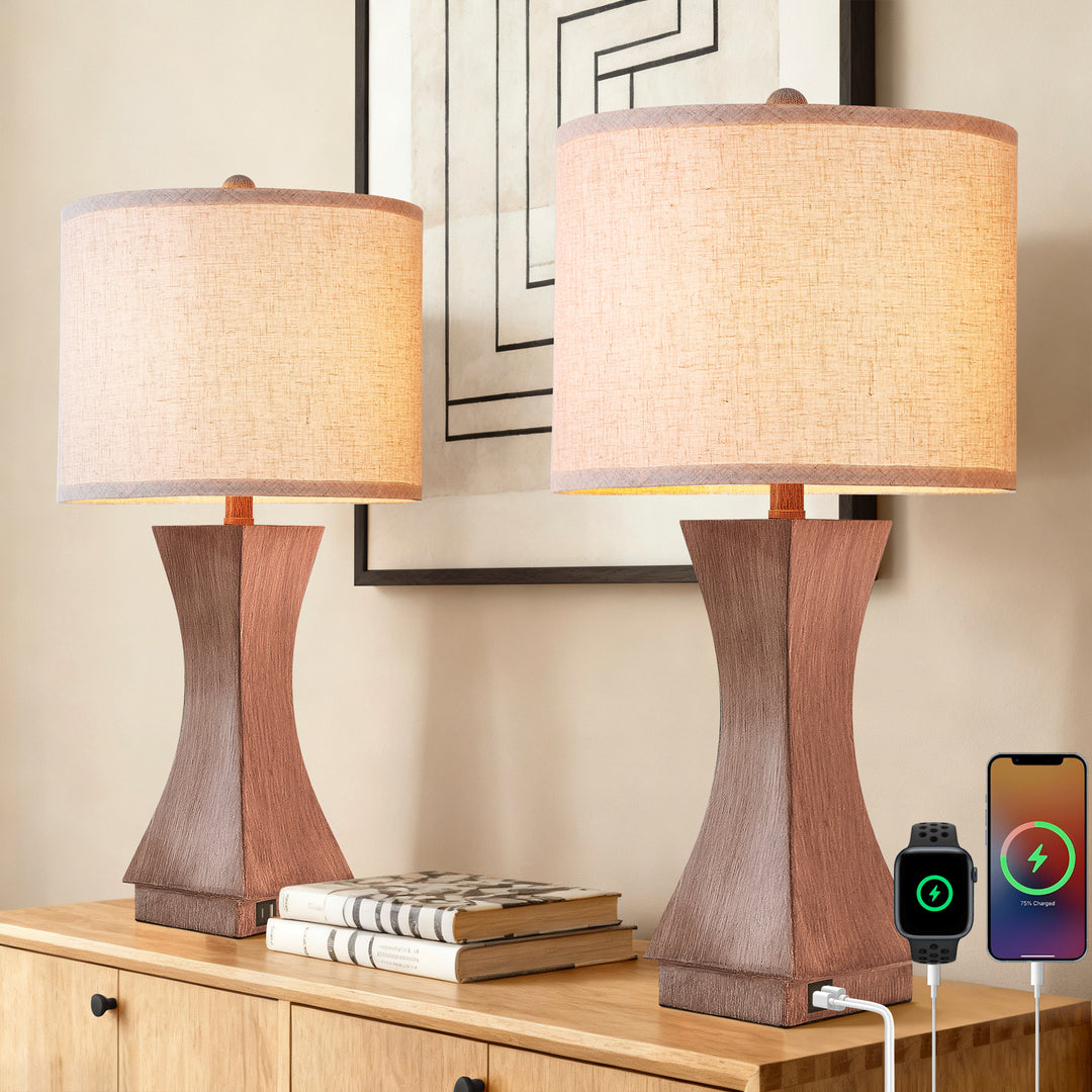 24.5'' Modern Dimmable Resin Table Lamp With USB Port For Living Room/Bedroom #T242
