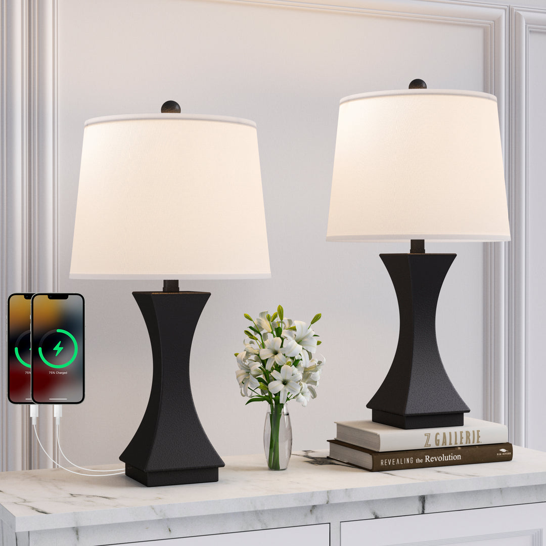 24.5'' Modern Dimmable Resin Table Lamp With Usb Port For Living Room/Bedroom